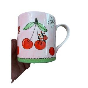 SPULMASCHINENFEST Germany MILA Mug Handpainted Cherries Ladybug Ceramic Coffee